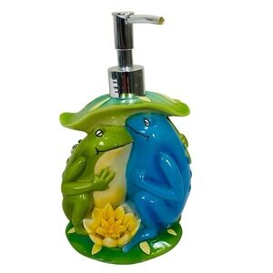 Whimsical Frogs Hugging Under A Lily Pad Soap Dispenser 8” x 5” x 4”